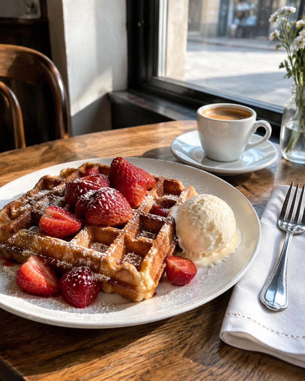 Illustratief sfeerbeeld van een Belgische wafel en koffie